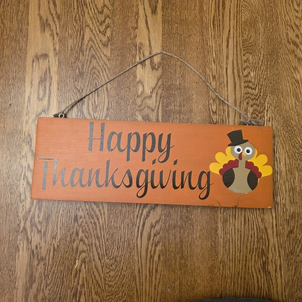Reversible MERRY CHRISTMAS HAPPY THANKSGIVING Homemade Vinyl Wood Hanging Sign‎